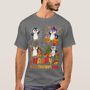 Camiseta Halloween Thanksgiving Christmas Penguin Hallothan