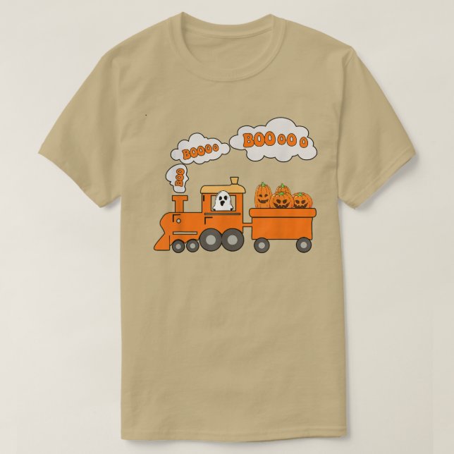 Camiseta Halloween Train Boo Engraçado Fantasma Pumpkin Tod (Frente do Design)