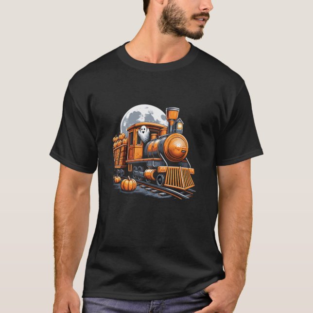 Camiseta Halloween Train Engraçado Fantasma Pumpkin Para Cr (Frente)