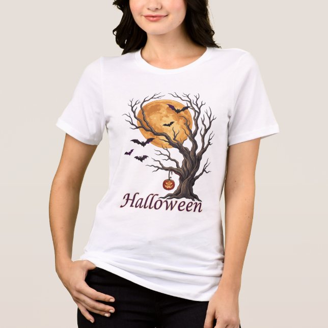 Camiseta Halloween Tree e Abóbora Jack-o'-Lantern (Frente)