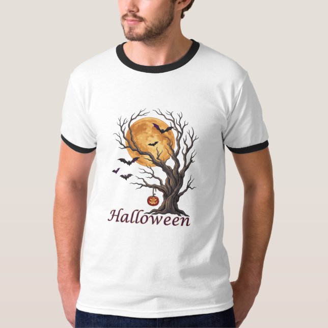 Camiseta Halloween Tree e Abóbora Jack-o'-Lantern (Frente)