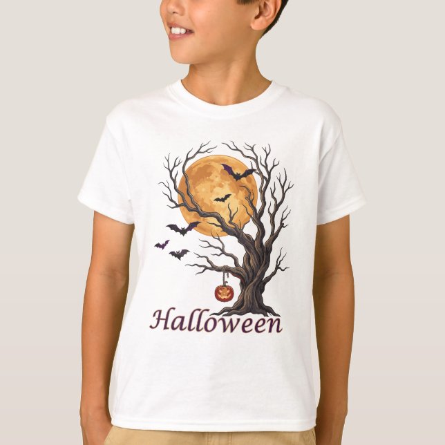 Camiseta Halloween Tree e Abóbora Jack-o'-Lantern (Frente)