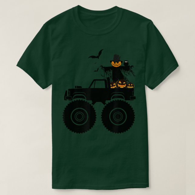 Camiseta Halloween Truck Crash Pumpkin Bats Spooky Boys Kid (Frente do Design)