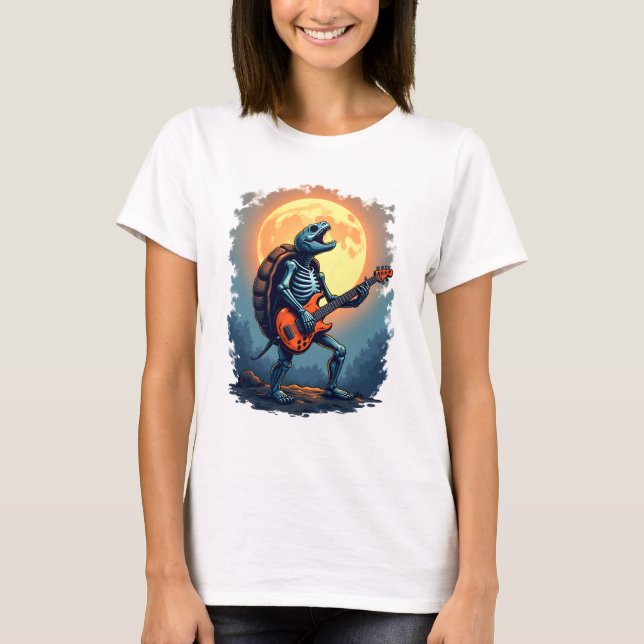 Camiseta Halloween Turtle Skeleton Rocker Tee for Music Lov (Frente)