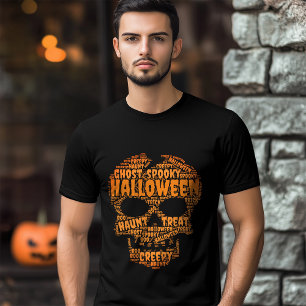 Camiseta Halloween, um crânio de horror tipográfico