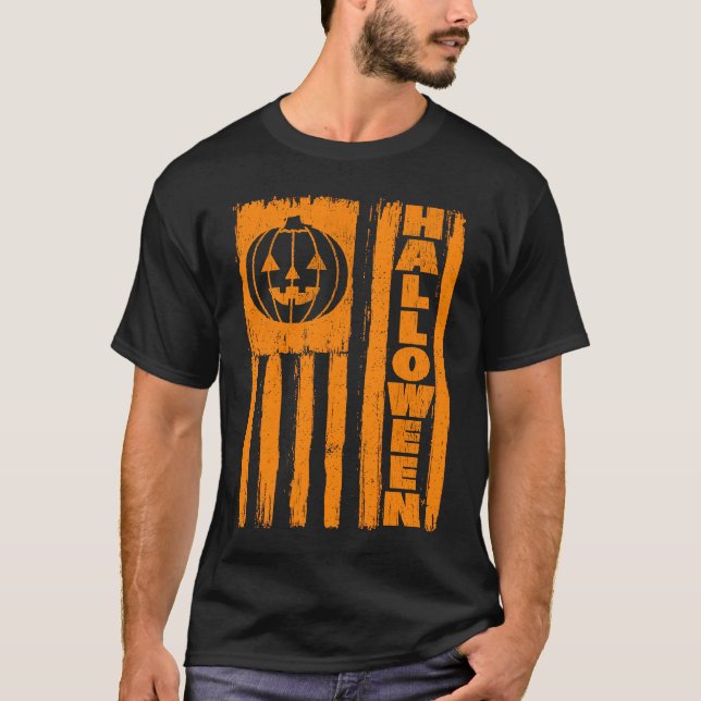 Camiseta Halloween USA Flag Pumpkin Patriotic Halloween Fla (Frente)