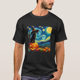 Camiseta Halloween Van Gogh Noite Estrelada Gato Preto Brux