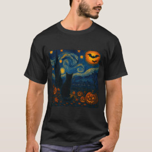 Camiseta Halloween Van Gogh Noite Estrelada Gatos Pretos Ab