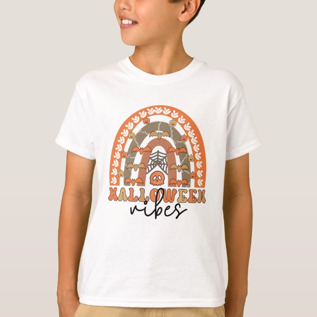 Camiseta Halloween Vibes Boho Rainbow Fall Halloween (Frente)