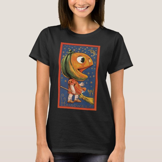 Camiseta Halloween Vintage, Fantasia de Cabeça de Abóbora G (Frente)