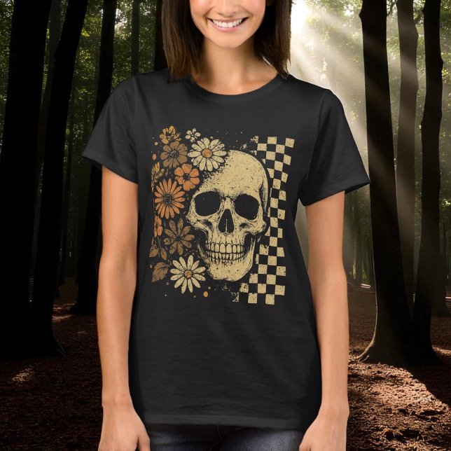 Camiseta Halloween Vintage Floral Skull (Criador carregado)