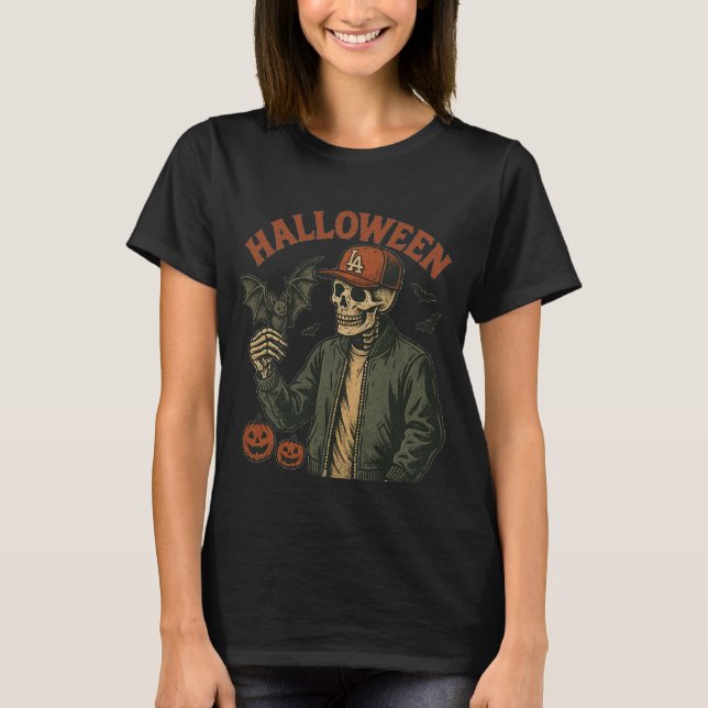 Camiseta Halloween Vintage - Spooky Skeleton  (Frente)