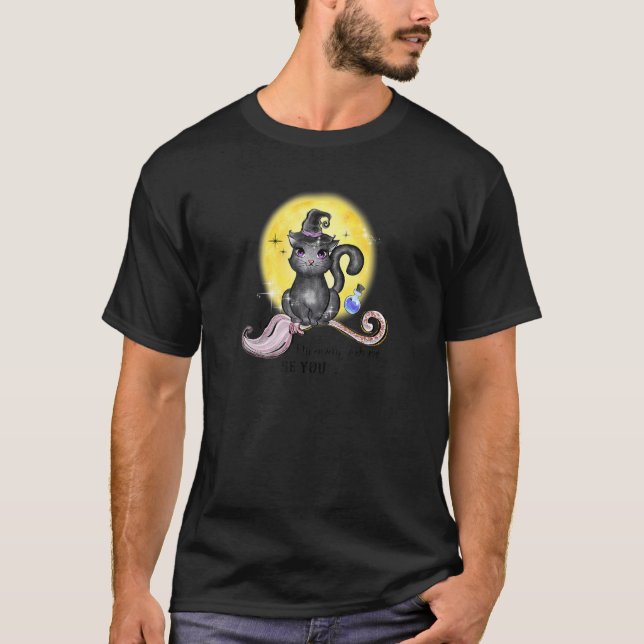 Camiseta Halloween Voa Longe Comigo Gato Negro Da Lua (Frente)