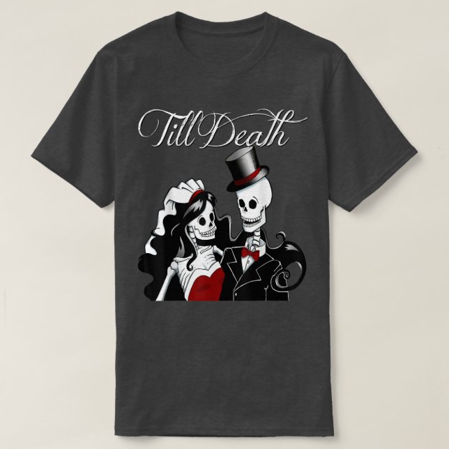 Camiseta Halloween Weding Gothic Bride Groom Skeleton Till (Frente do Design)