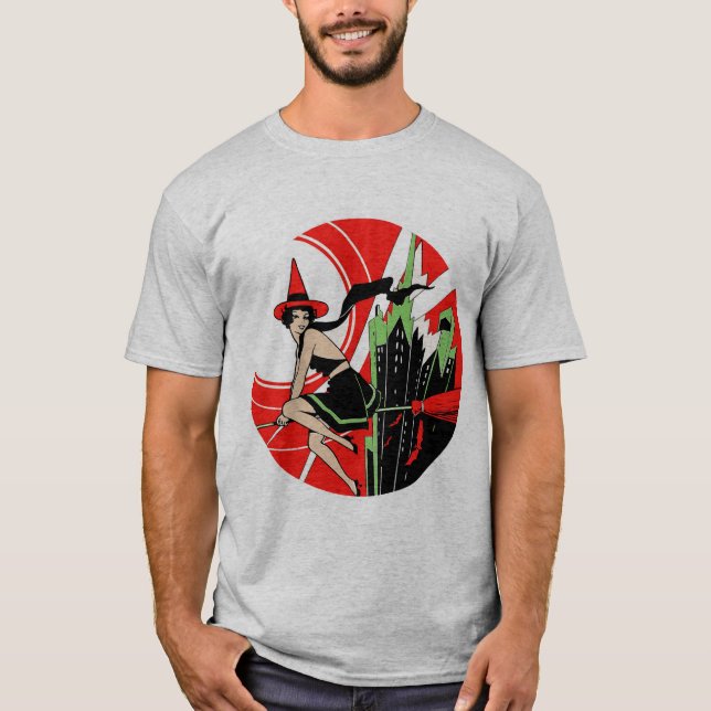 Camiseta Halloween Witch Flying (vintage) (Frente)