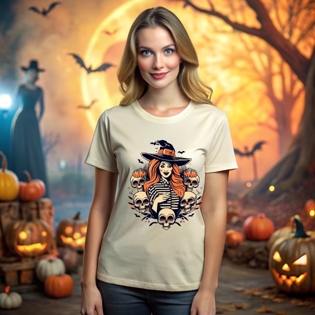 Camiseta Halloween Witch Spell among Skulls (Criador carregado)