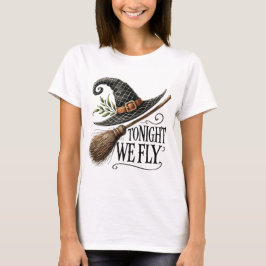Camiseta Halloween Witches Hat Broomstick