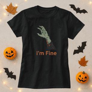 Camiseta Halloween Zombie Horror da Mão Eu estou bem