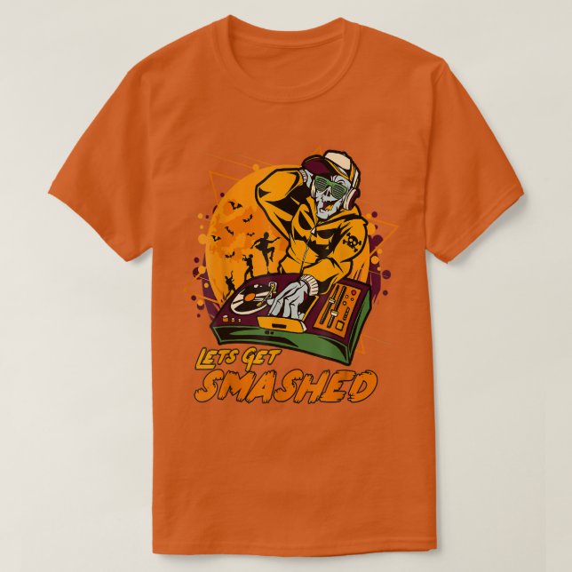 Camiseta Halloween Zombie Jack O Lantern Dj Party Lets Get  (Frente do Design)