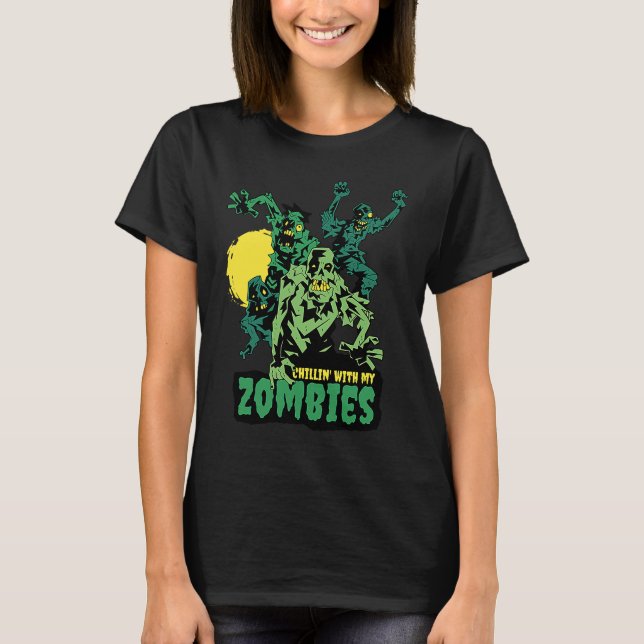 Camiseta Halloween Zombie Monster Refrescando com meus Zomb (Frente)