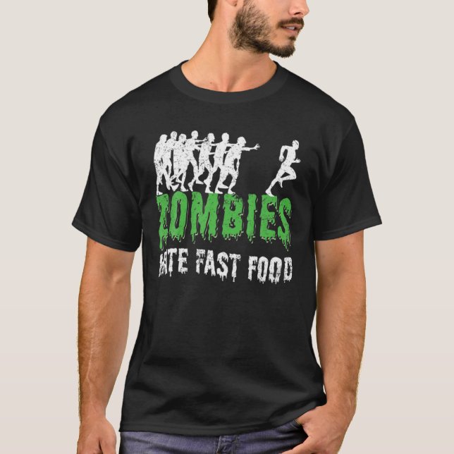 Camiseta Halloween Zombies Engraçados Odeiam Comida Rápida (Frente)