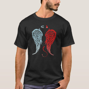Camiseta Halo Angel Devil Asas Nas Costas Halo Horns Tail