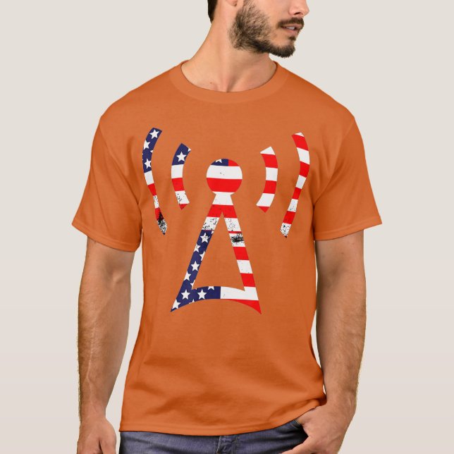 Camiseta Ham radio américa bandeira patriótica 4h de julho (Frente)
