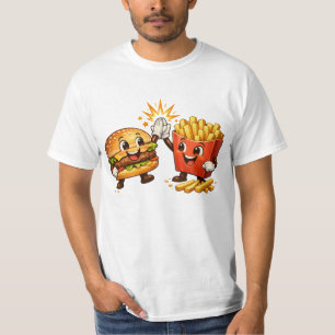 Camiseta Hamburger e Batatas Frita Adorável High Five Arte