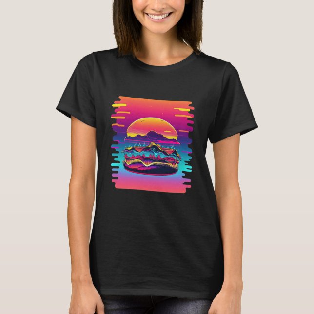 Camiseta Hamburgers Synthwave 80s Retrowave Aesthetic (Frente)