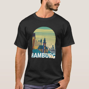 Camiseta Hamburgo Alemanha Skyline Silhouette Outline Sketc