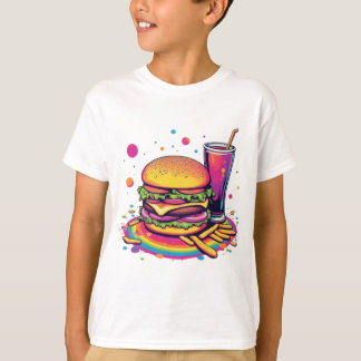 Camiseta Hambúrguer e Batatas Fritas Junk Food Arco-Íris