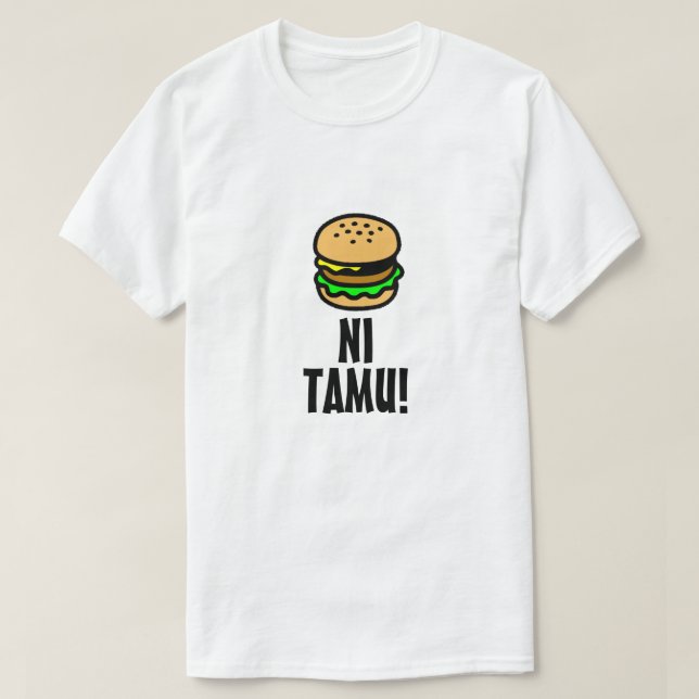 Camiseta Hambúrguer e delicioso em Swahili (ni tamu) (Frente do Design)