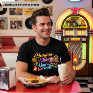 Camiseta Hambúrgueres Milk-shakes Rock 'n' Roll Lanchonete