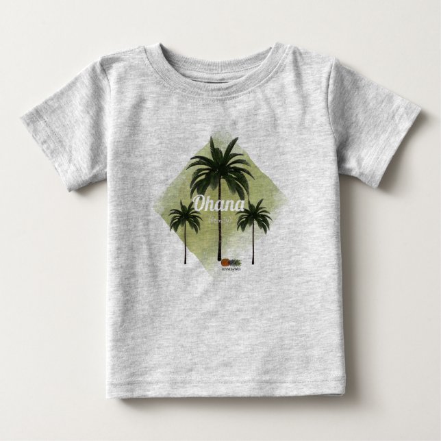 Camiseta HAMbyWG Hawaiin Theme Palm Trees com Ohana (Frente)