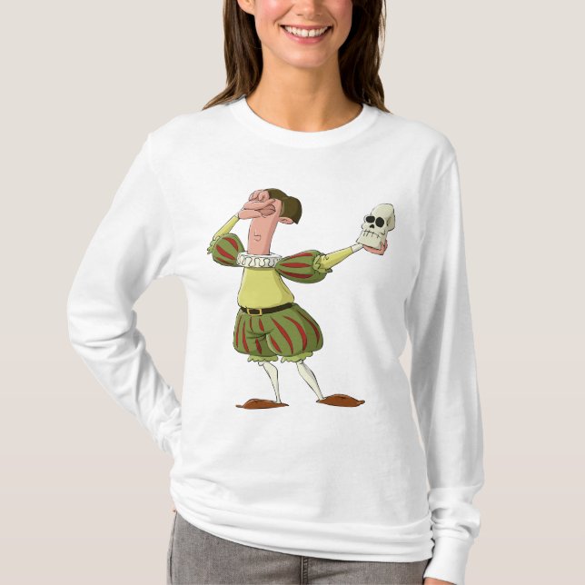 Camiseta Hamlet engraçado ator de Shakespeare segurando cav (Frente)
