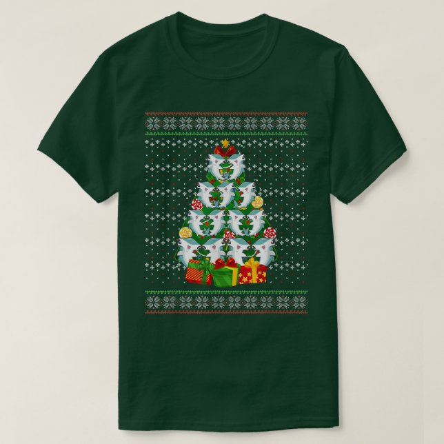 Camiseta Hammerhead Shark Xmas Lighting Tree Shark Ugly Chr (Frente do Design)