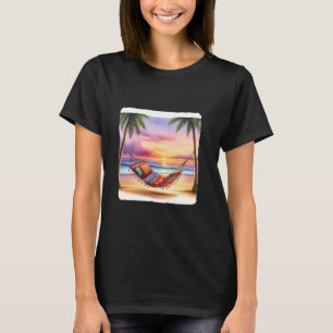 Camiseta Hammock Entre Palmas Na Praia Ao Sunset. Ondas Sh