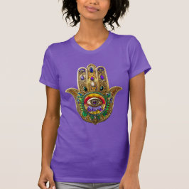 Camiseta Hamsa de Âmbar Rubi Olho Terceiro Pintado a Ouro