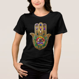 Camiseta Hamsa de Ouro Pintado com Olho Terceiro de Ametist