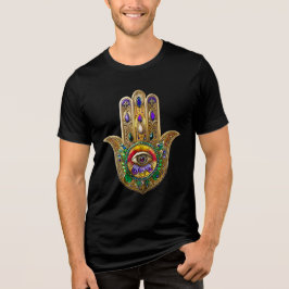 Camiseta Hamsa de Ouro Pintado Olho Terceiro Rubi Ametista
