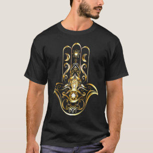 Camiseta Hamsa Dourada Olho do Mal Mão de Fátima Yoga Medit