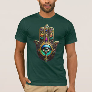 Camiseta Hamsa Dourado Marrom Colorido Olho Terceiro Arco-í