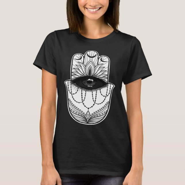 Camiseta Hamsa Hand Yogi Hand Hams Amulet Good Luck Charm B (Frente)