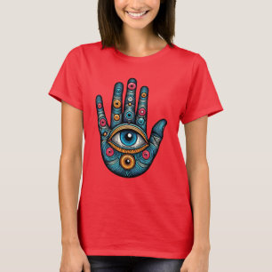 Camiseta Hamsa Mão com e ilustração de arte ocular