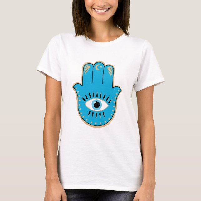 Camiseta Hamsa Mão Grego Mau Olho Azul (Frente)