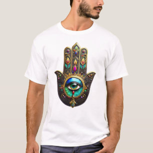 Camiseta Hamsa Marrom Colorido Olho Terceiro Arco-íris