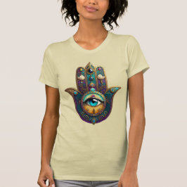 Camiseta Hamsa Violeta Dourado Turquesa com Terceiro Olho T