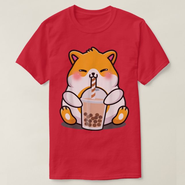 Camiseta Hamster Boba Tea Funny Rodent Bebendo Bubble Tea (Frente do Design)