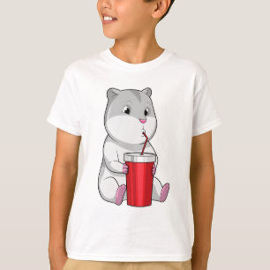 Camiseta Hamster com palha de Mug e Bebendo