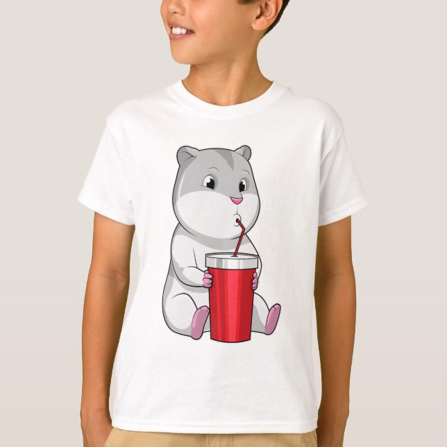 Camiseta Hamster com palha de Mug e Bebendo (Frente)